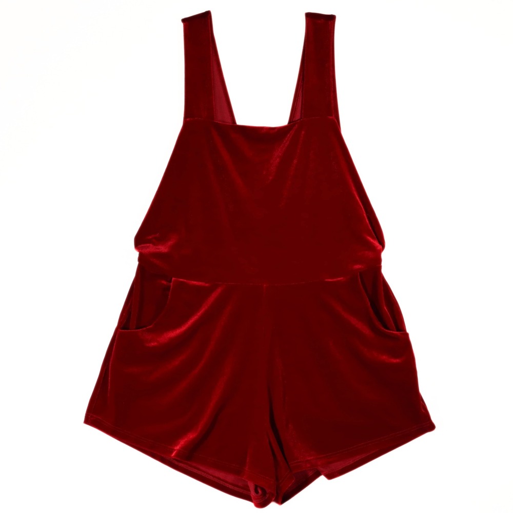Anthropologie Audrey Velvet Romper Womens Medium Red Sleeveless‎ Pockets Holiday